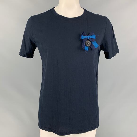 BURBERRY PRORSUM Size XL Navy Cotton Medal Bow Pin T-shirt - Picture 1 of 7